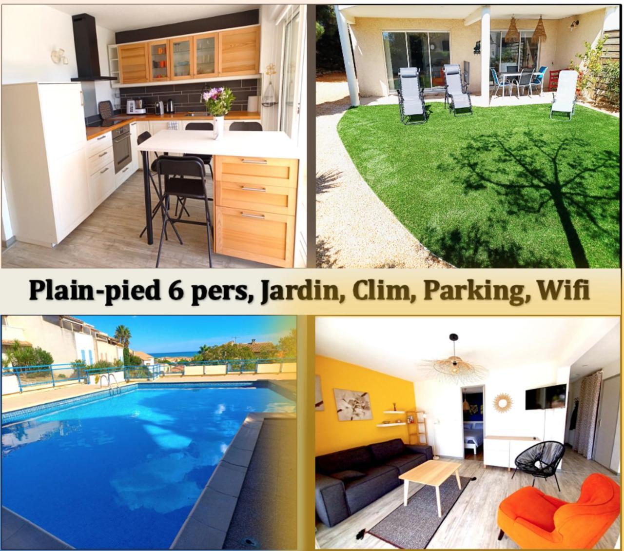 Plain-Pied Jardin 6 Personnes Clim Vue Mer Parking Wifi Terrasse Piscine Dans La Residence Saint-Pierre-la-Mer  Extérieur photo